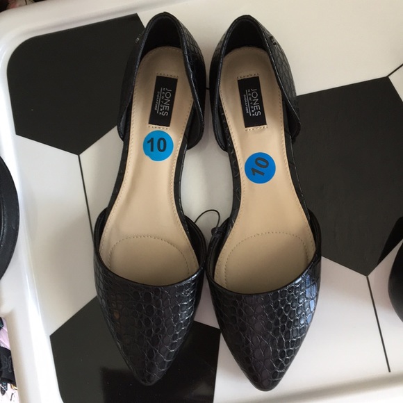 Jones New York Shoes - New Jones NY Black Reptile Look D'orsay Flats